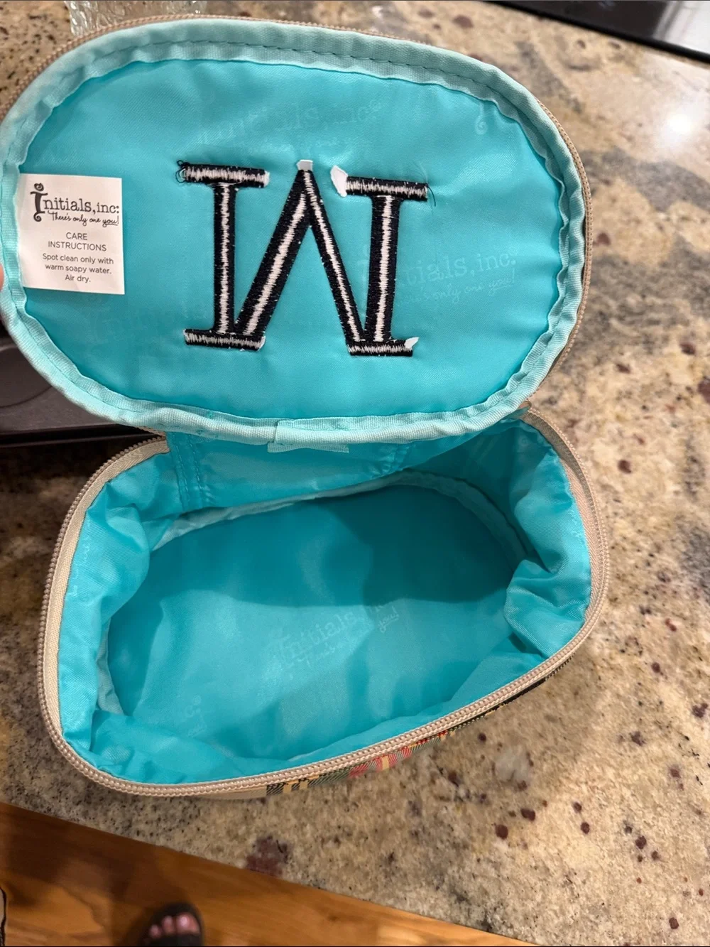Monogram Plaid Cosmetic bag with Navy 'M' initials Inc. Just in case XL Tartan